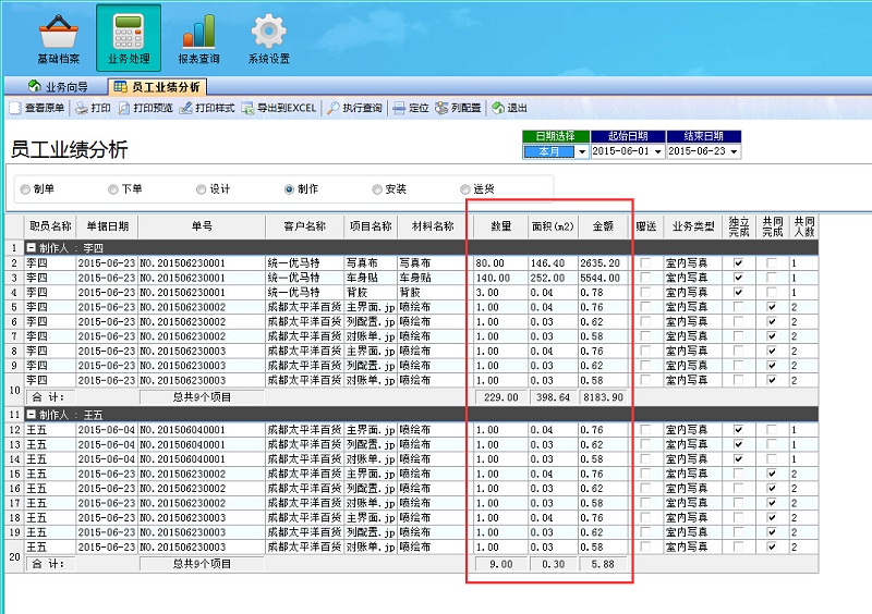 廣告公司財務軟件員工業(yè)績分析